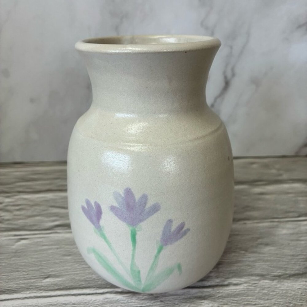 Ceramic Pottery Hand Made Vase With Light Purple Flowers